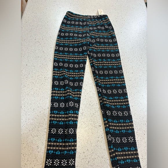 Qicaisi Patterned fleece lined Black and Blue Pants NWT - Picture 1 of 5
